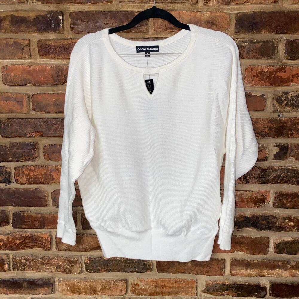 Catherine Malandrino White Snow Globe Ribbed Keyhole Sweater Women's Size Small